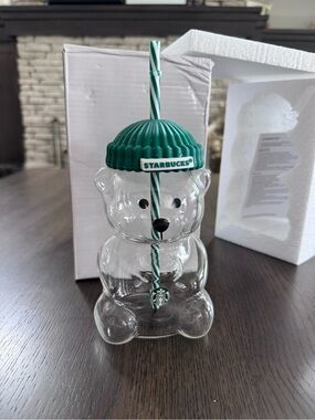 Starbucks 2025 Glass Bear Cup with Green Lid
